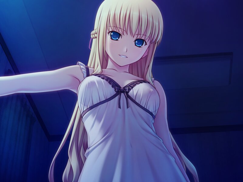 Blonde Anime Girl — Blue, Calm, Night, Dress