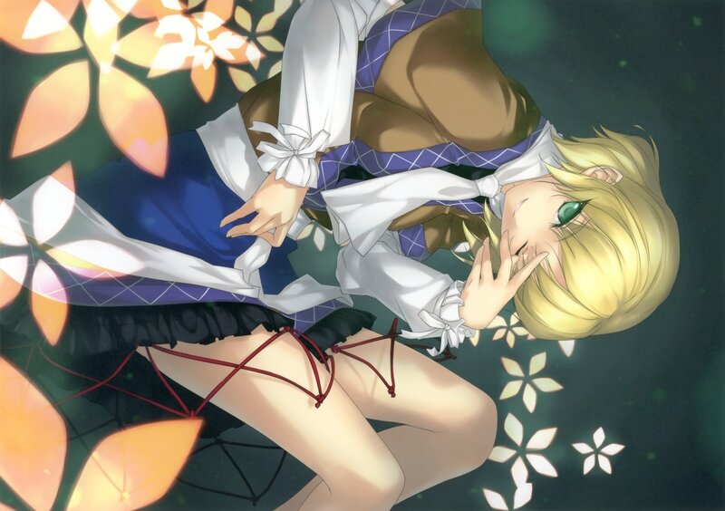 Blonde Anime Girl — Blue, Calm, Night, Flowers