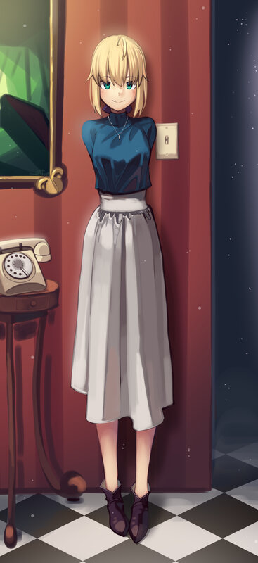 Blonde Anime Girl — Blue, Calm, Night, Telephone