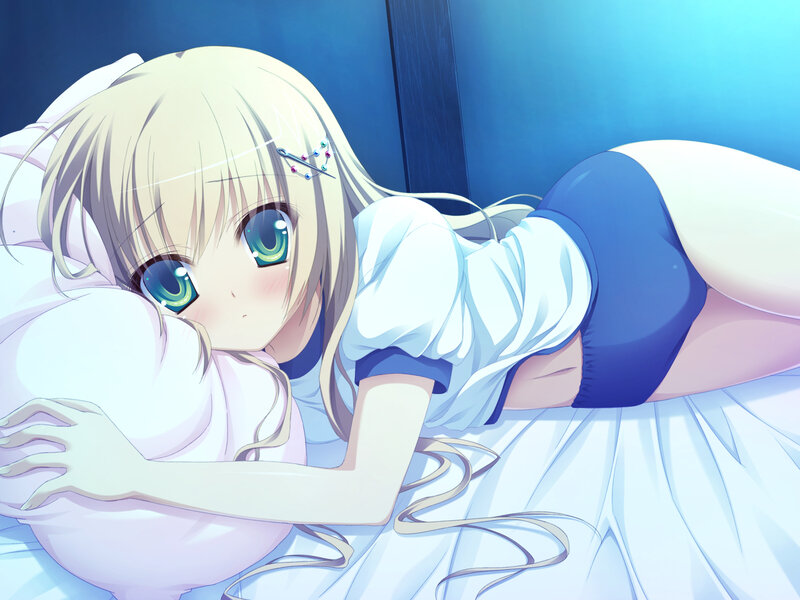 Blonde Anime Girl — Blue, Calm, Pillow