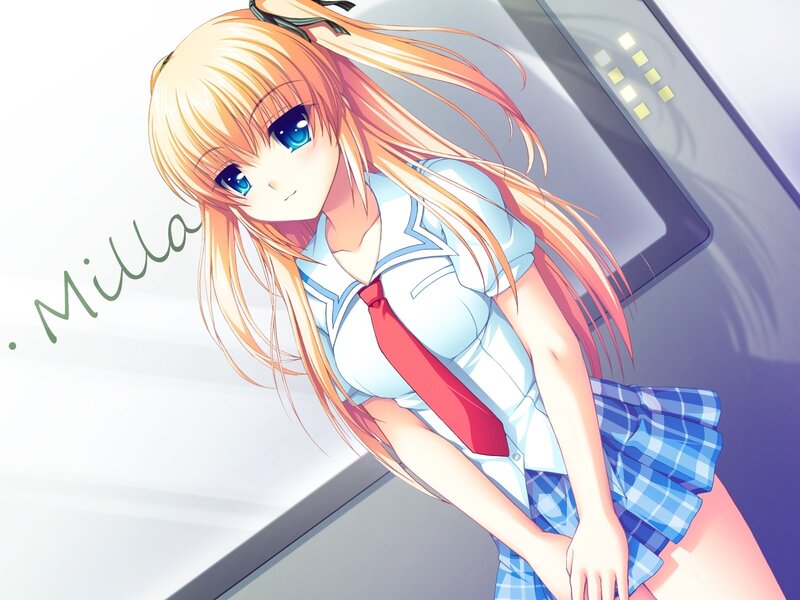 Blonde Anime Girl — Blue, Calm, School Uniform, Blue Eyes