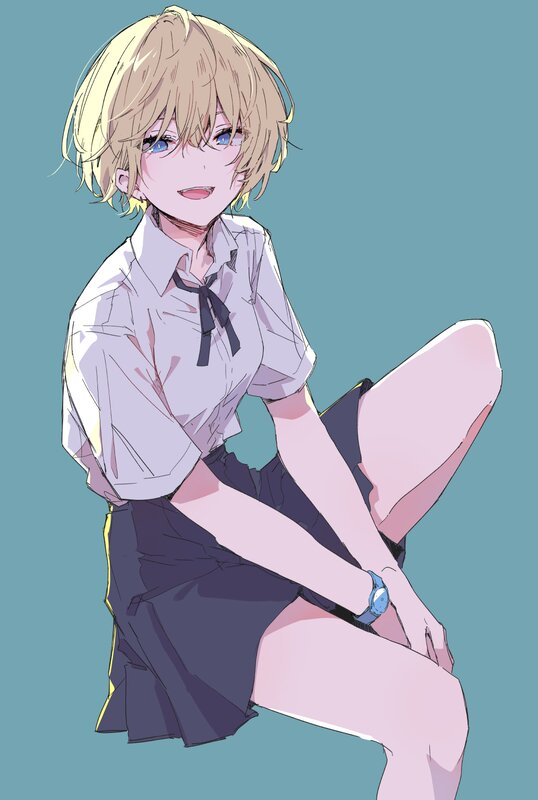 Blonde Anime Girl — Blue, Calm, School Uniform, Watch