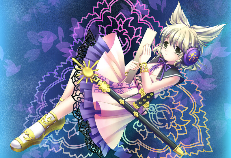 Blonde Anime Girl — Blue, Calm, Sword, Headphones