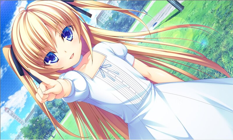 Blonde Anime Girl — Blue, Cheerful, Afternoon, Blue Eyes