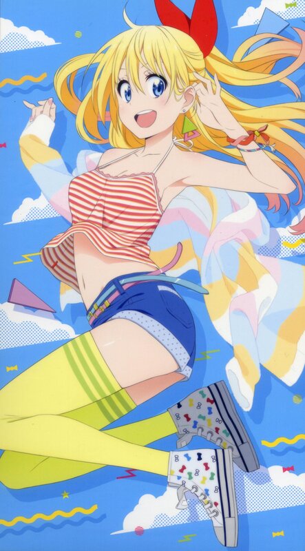 Blonde Anime Girl — Blue, Cheerful, Afternoon, Striped Top
