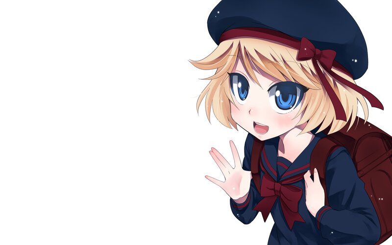 Blonde Anime Girl — Blue, Cheerful, Hat