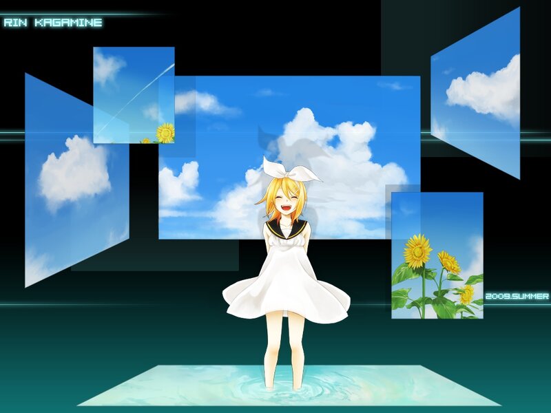 Blonde Anime Girl — Blue, Cheerful, Summer