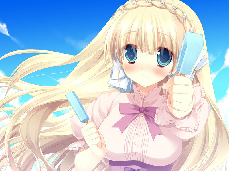 Blonde Anime Girl — Blue, Cheerful