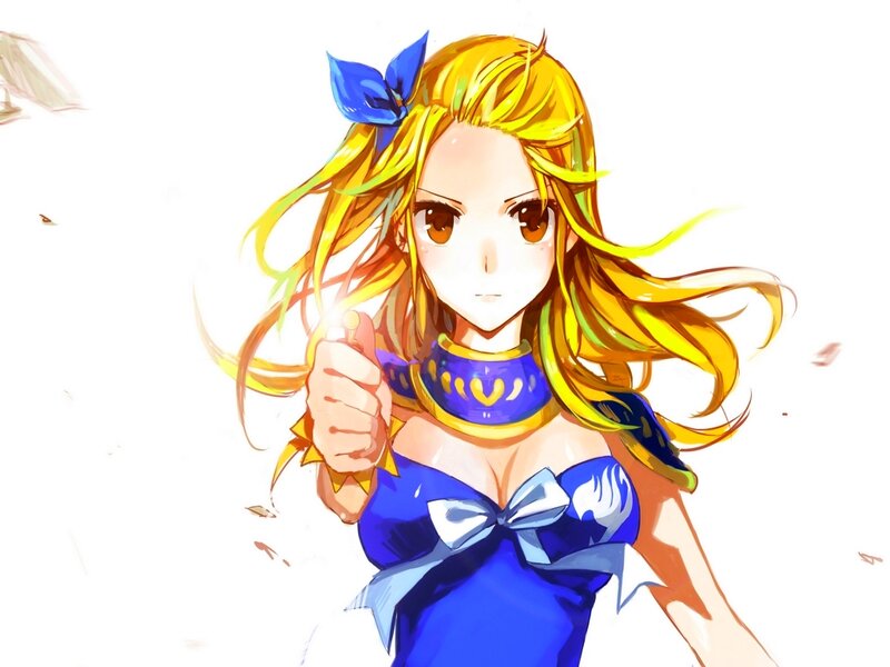 Blonde Anime Girl — Blue, Determined, Blue Bow