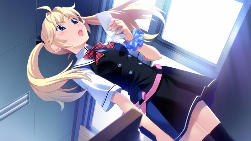 Blonde Anime Girl — Blue, Dramatic, Afternoon, School Uniform