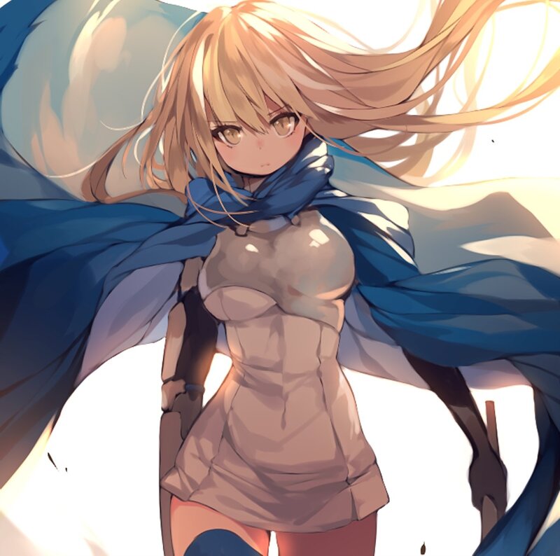 Blonde Anime Girl — Blue, Dramatic, Blue Cape