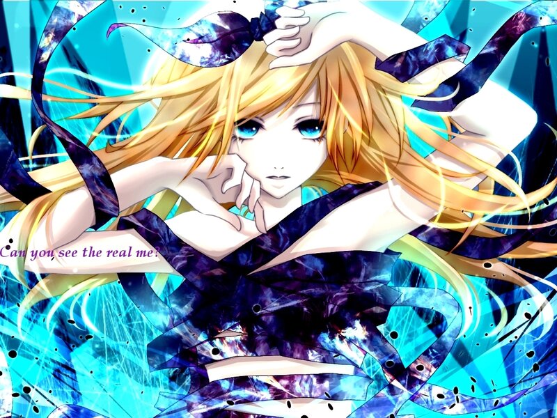 Blonde Anime Girl — Blue, Dramatic, Blue Ribbons