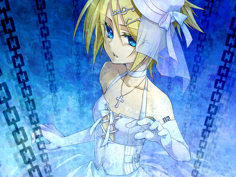 Blonde Anime Girl — Blue, Dramatic, Chains