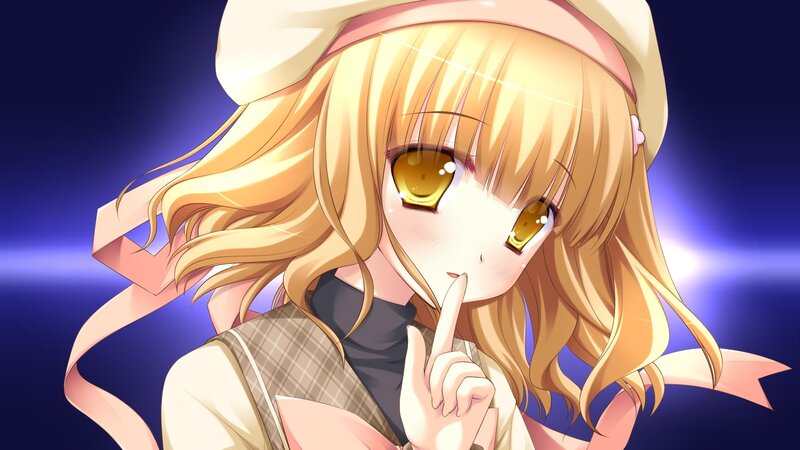 Blonde Anime Girl — Blue, Dramatic, Hat, Plaid Vest