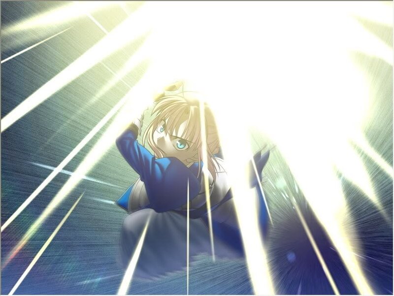 Blonde Anime Girl — Blue, Dramatic, Light Beams