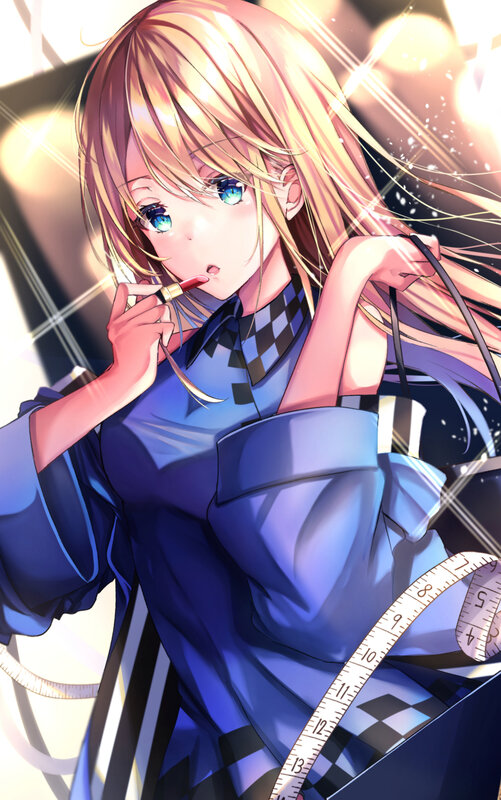 Blonde Anime Girl — Blue, Dramatic, Lipstick