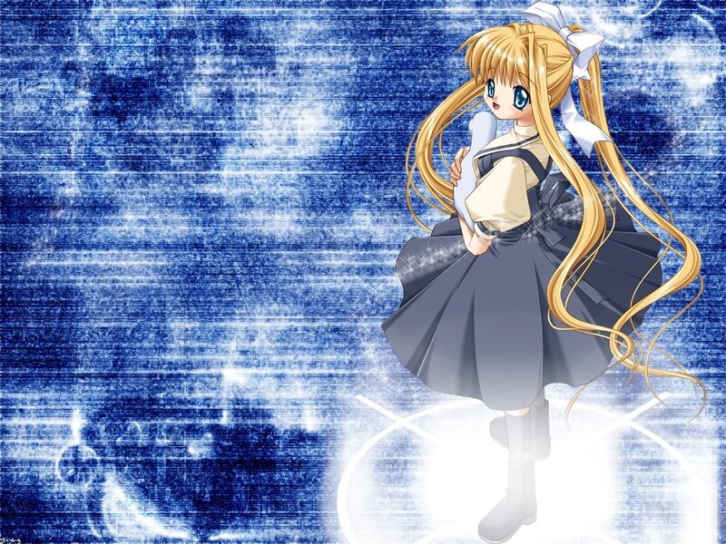 Blonde Anime Girl — Blue, Dramatic, Long Hair, School Uniform, Blue Background