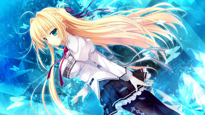 Blonde Anime Girl — Blue, Dramatic, Long Hair, School Uniform
