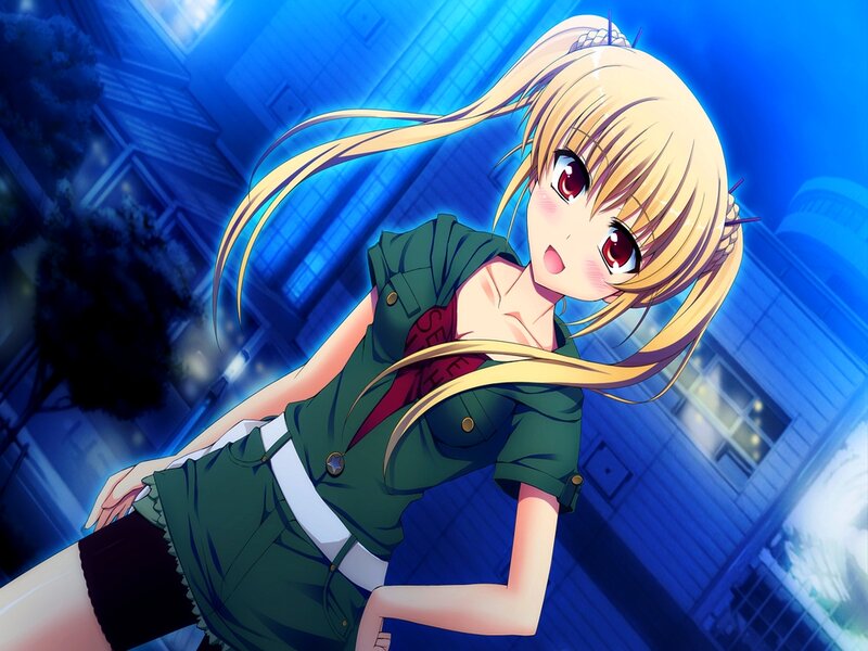 Blonde Anime Girl — Blue, Dramatic, Night, City, Building
