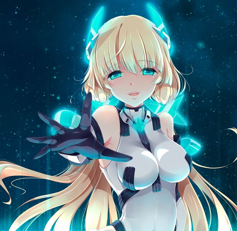Blonde Anime Girl — Blue, Dramatic, Night, Digital Art, Space