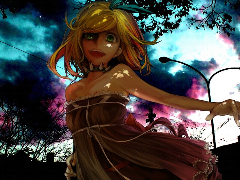 Blonde Anime Girl — Blue, Dramatic, Night, Dress