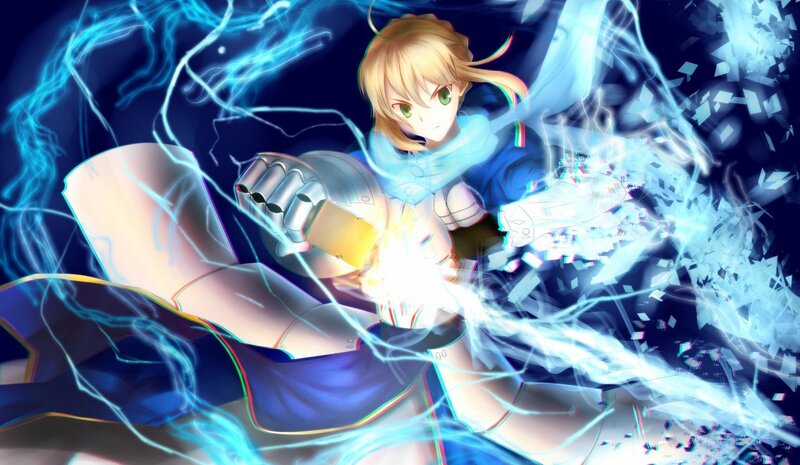 Blonde Anime Girl — Blue, Dramatic, Night, Electricity