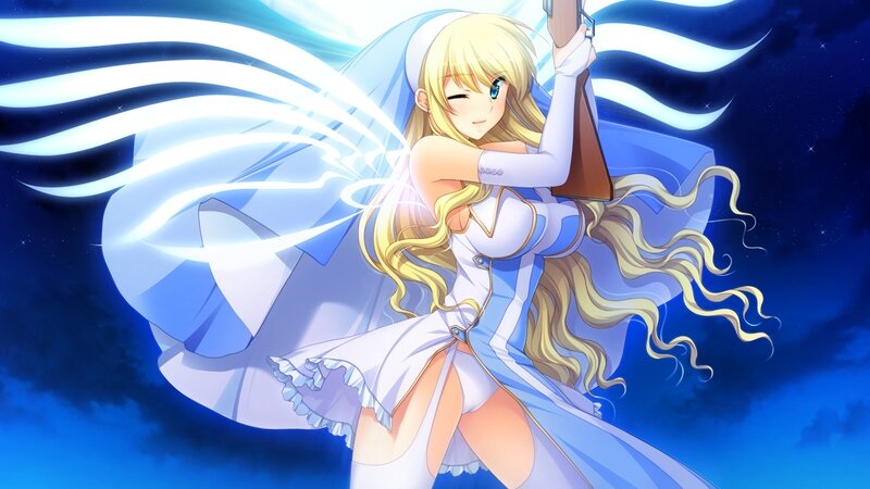 Blonde Anime Girl — Blue, Dramatic, Night, Gun