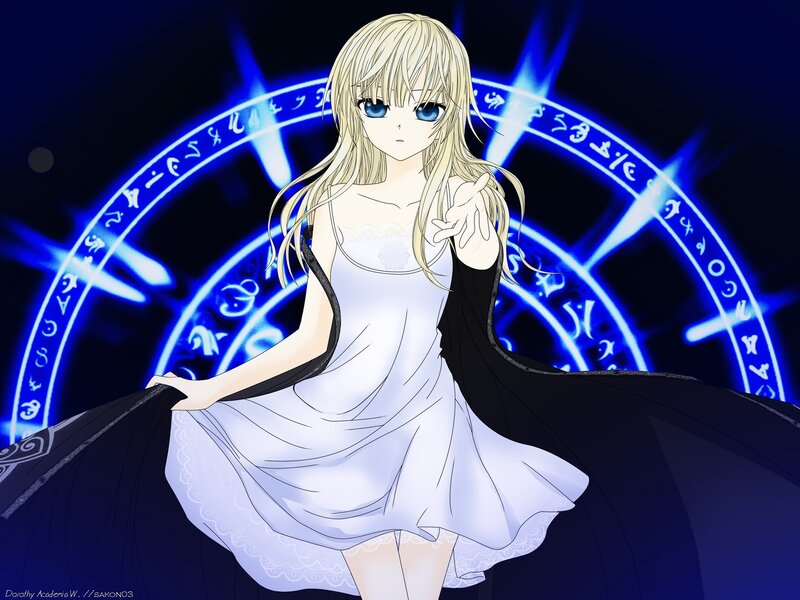 Blonde Anime Girl — Blue, Dramatic, Night, Magic Circle