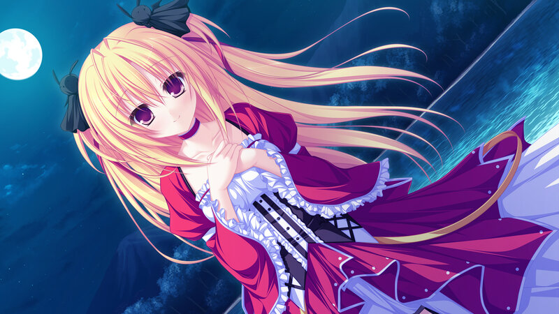 Blonde Anime Girl — Blue, Dramatic, Night, Moon