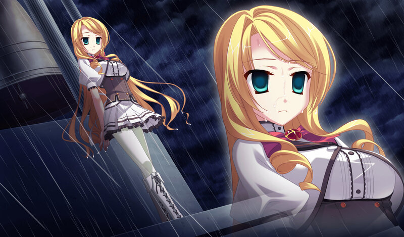 Blonde Anime Girl — Blue, Dramatic, Night, Rain