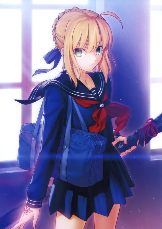 Blonde Anime Girl — Blue, Dramatic, Night, School Uniform