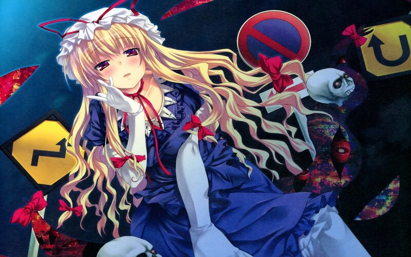 Blonde Anime Girl — Blue, Dramatic, Night, Skulls
