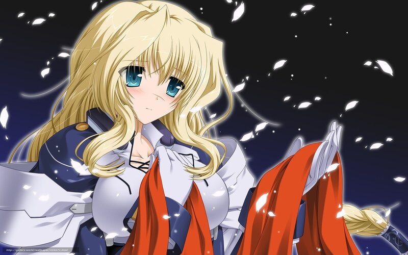 Blonde Anime Girl — Blue, Dramatic, Night, White Petals