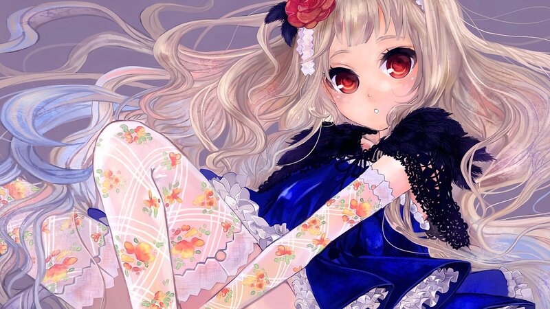 Blonde Anime Girl — Blue, Dramatic, Red Eyes