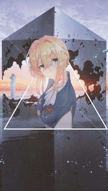 Blonde Anime Girl — Blue, Dramatic, Sunset, Pyramid