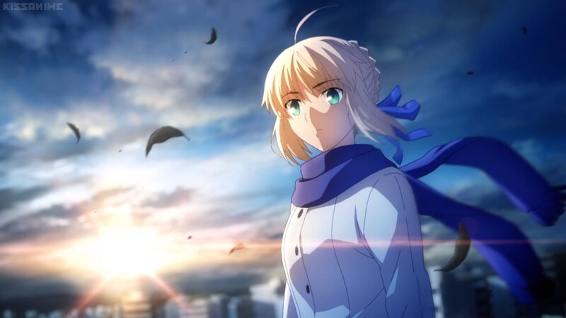 Blonde Anime Girl — Blue, Dramatic, Sunset, Sky
