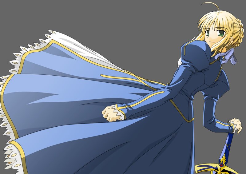 Blonde Anime Girl — Blue, Dramatic, Sword, Cape