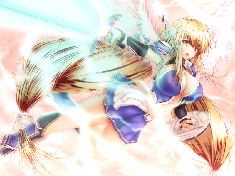 Blonde Anime Girl — Blue, Dramatic, Sword, Magic