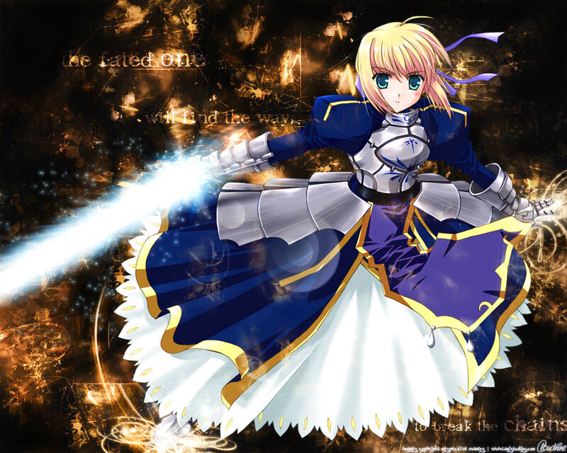 Blonde Anime Girl — Blue, Dramatic, Sword
