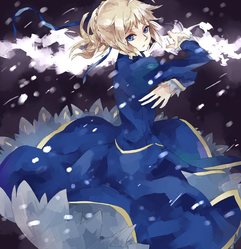 Blonde Anime Girl — Blue, Dramatic, Winter, Snow