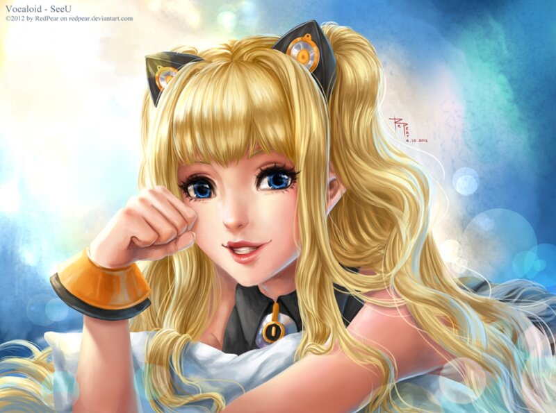 Blonde Anime Girl — Blue, Dreamy, Digital Art, Cat Ears