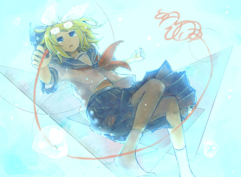 Blonde Anime Girl — Blue, Dreamy, Digital Art, Ruler
