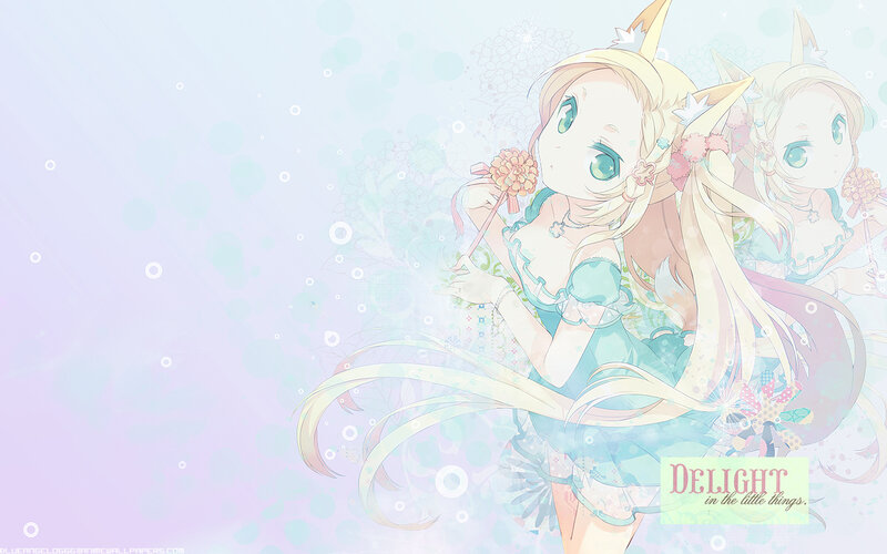 Blonde Anime Girl — Blue, Dreamy, Flower Wand