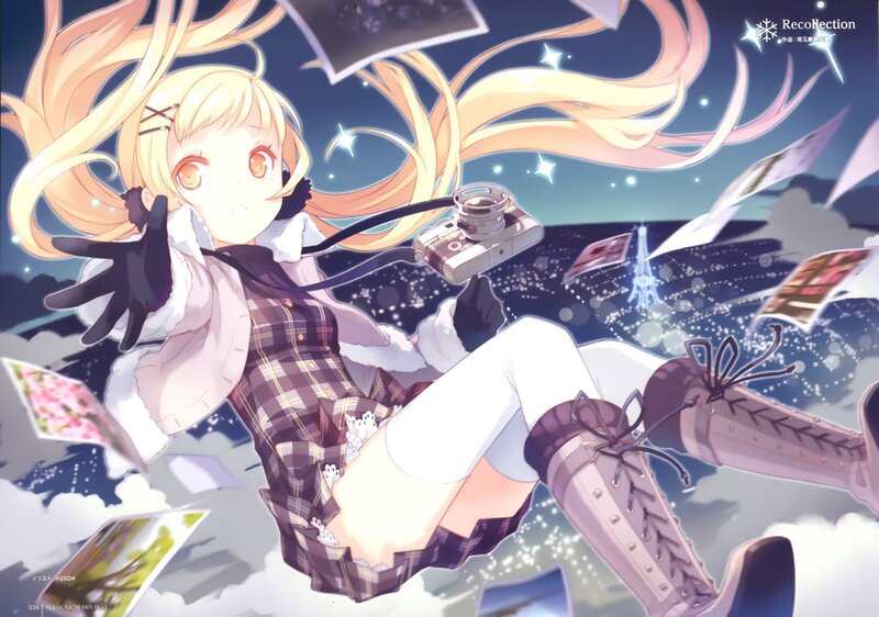 Blonde Anime Girl — Blue, Dreamy, Night, Camera