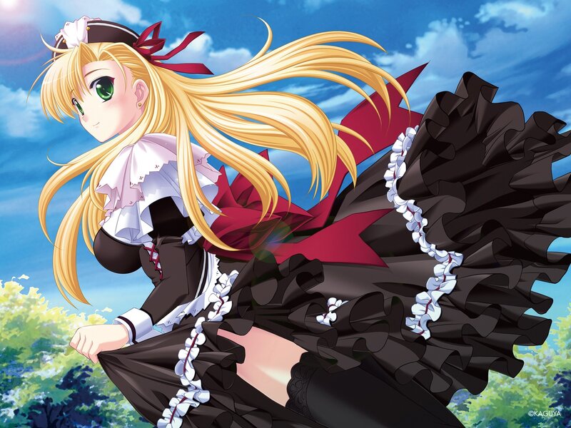 Blonde Anime Girl — Blue, Dynamic, Afternoon, Dress