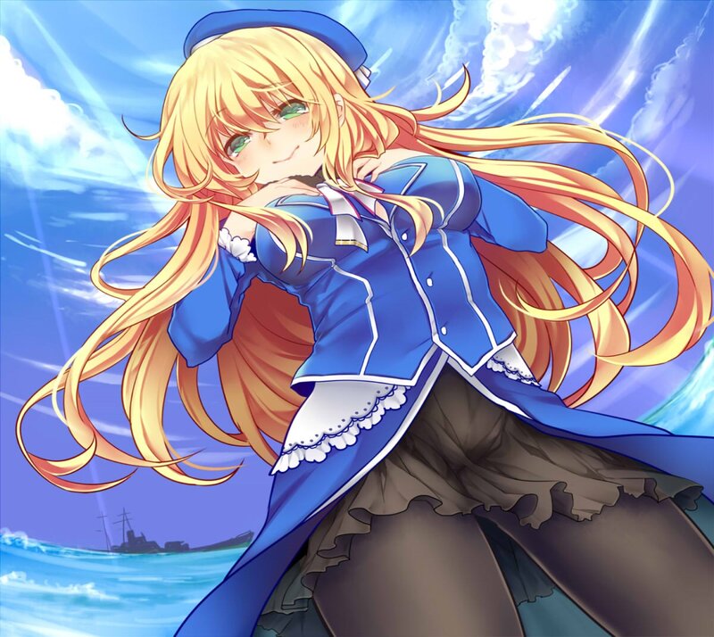 Blonde Anime Girl — Blue, Dynamic, Afternoon, Ship