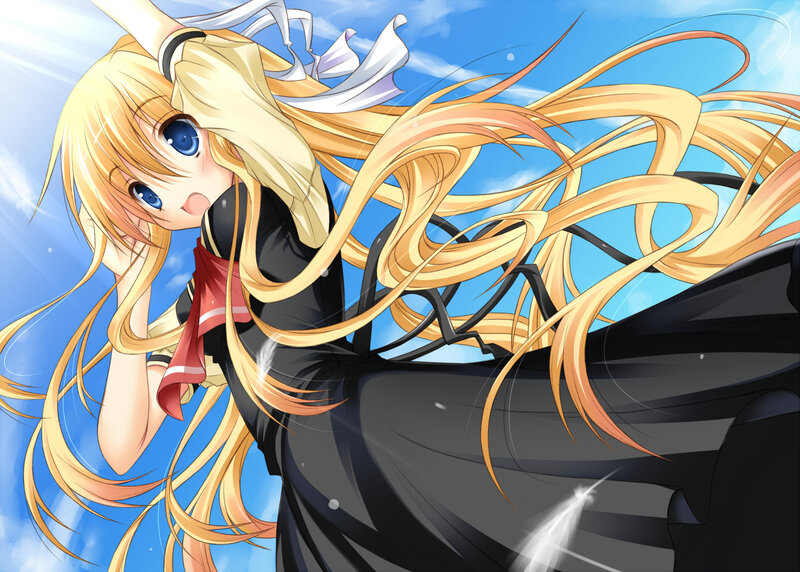 Blonde Anime Girl — Blue, Dynamic, Afternoon