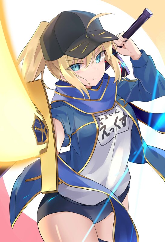 Blonde Anime Girl — Blue, Dynamic, Baseball Bat
