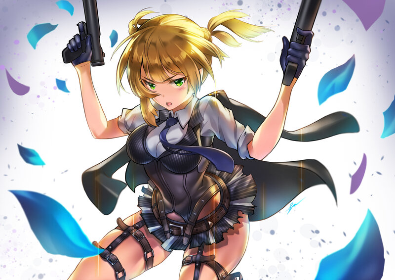 Blonde Anime Girl — Blue, Dynamic, Intense