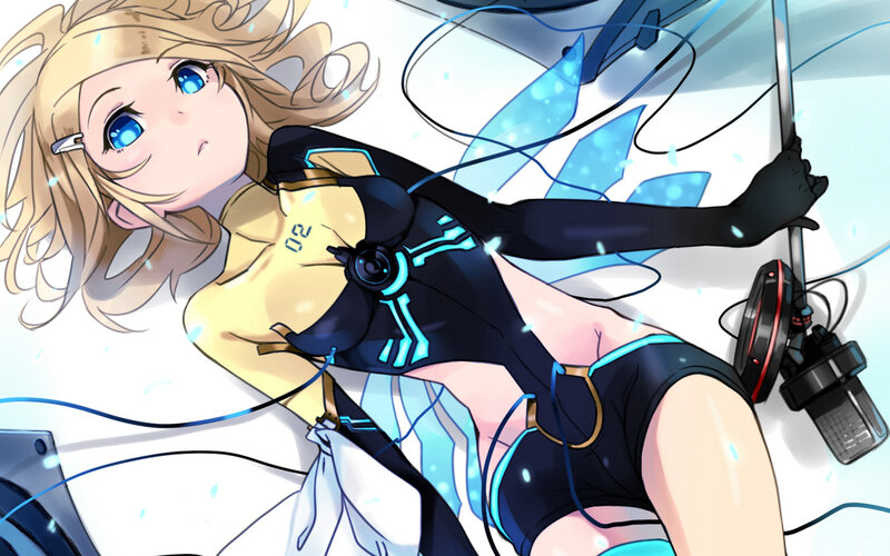 Blonde Anime Girl — Blue, Dynamic, Robotic Suit